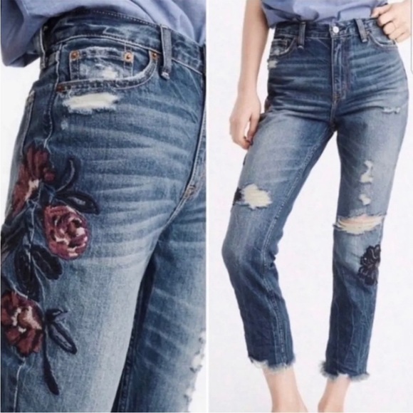 Abercrombie & Fitch Annie Girlfriend Jeans with Floral Embroidery Detail - Picture 1 of 12
